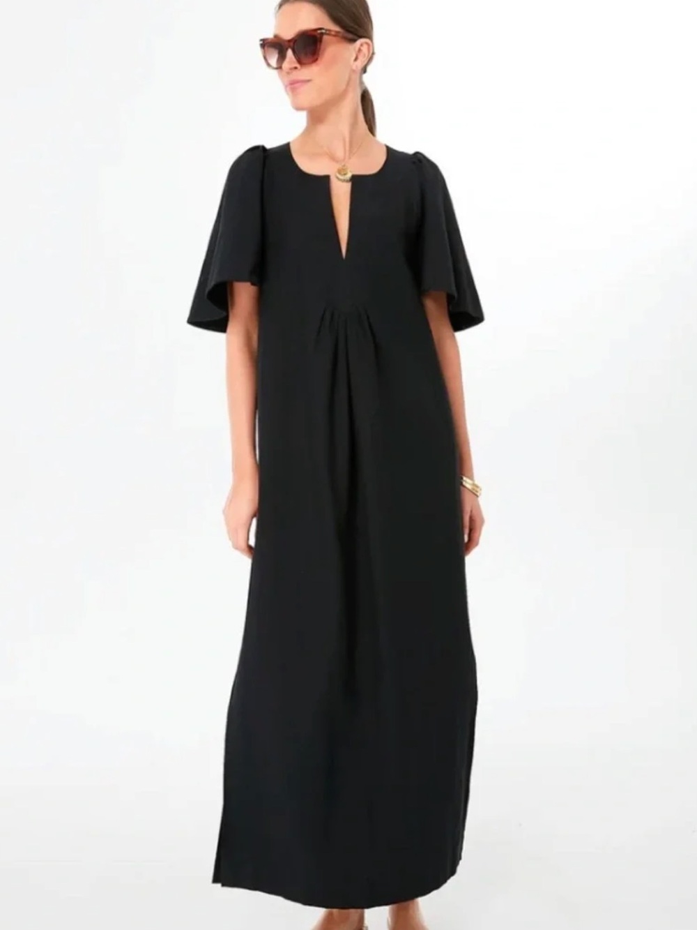 Flowing Black Maxi Dress with Keyhole Neck